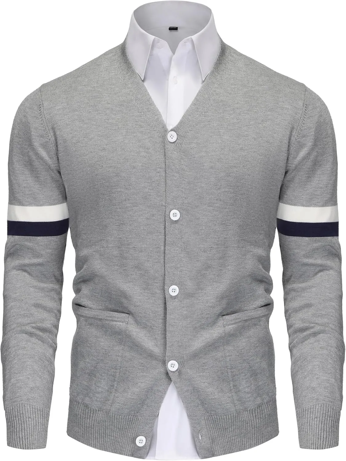 Men's Knit Cardigan Sweater Wool Blend Knit V Neck Buttons Cardigan with Pockets