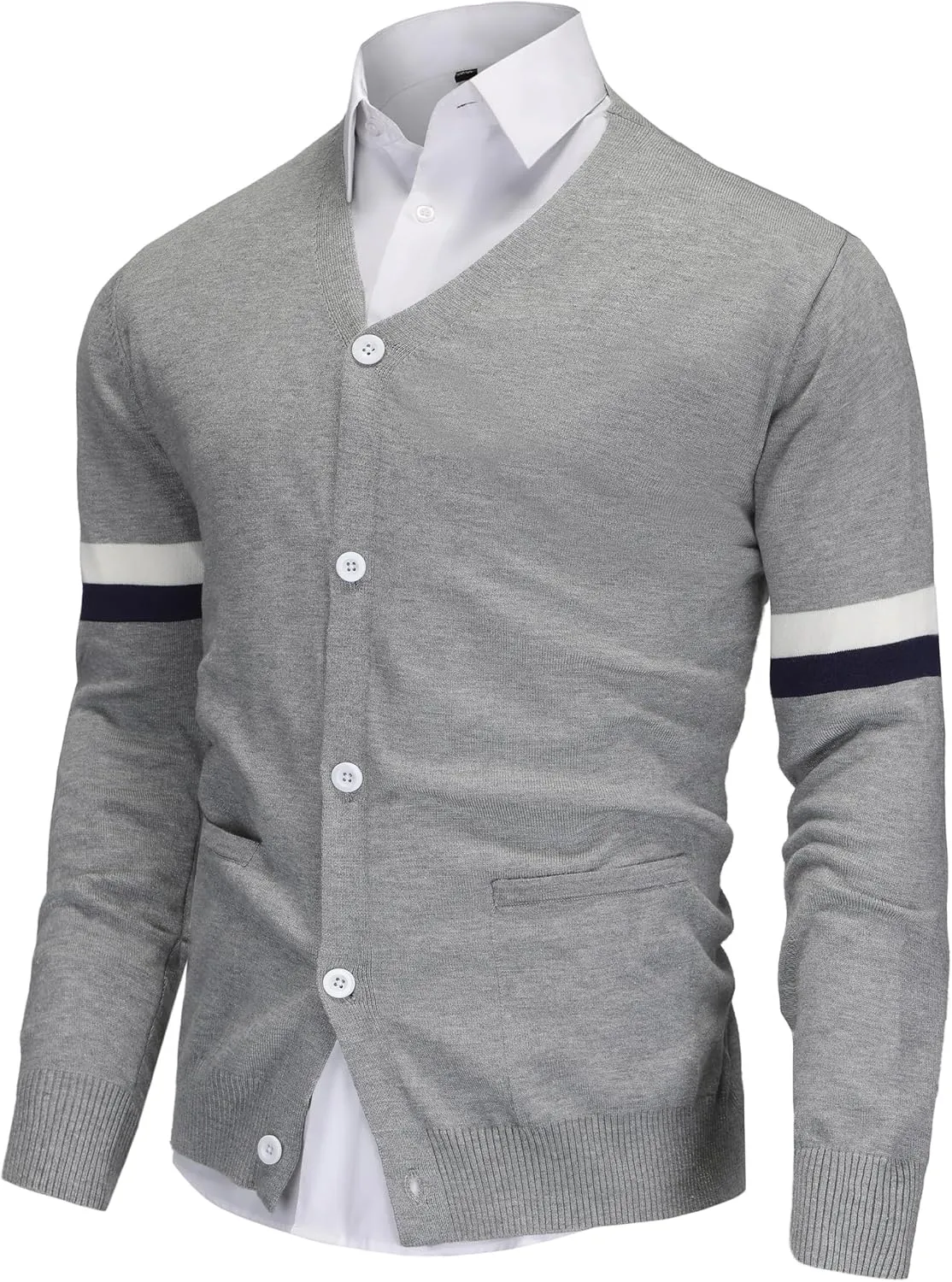 Men's Knit Cardigan Sweater Wool Blend Knit V Neck Buttons Cardigan with Pockets