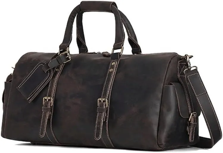 Men's Leather Messenger Bag Travel Tote Duffel Weekender Overnight Ideal Sports Airplane Waterproof Large