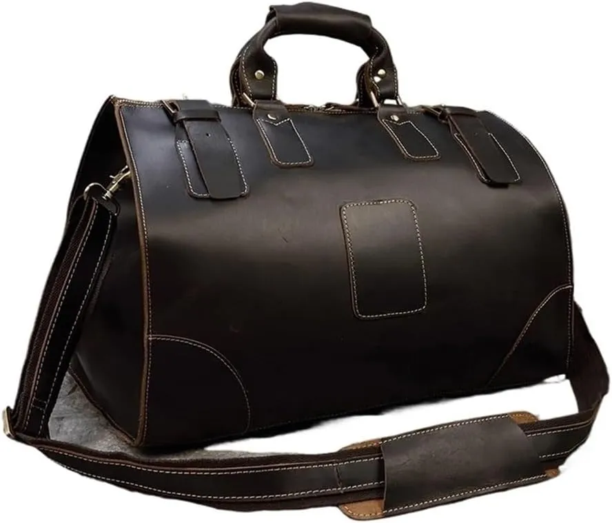 Men's Leather Messenger Bag Waterproof Vintage Genuine Weekender Overnight Travel Tote Duffel