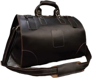 Men's Leather Messenger Bag Waterproof Vintage Genuine Weekender Overnight Travel Tote Duffel
