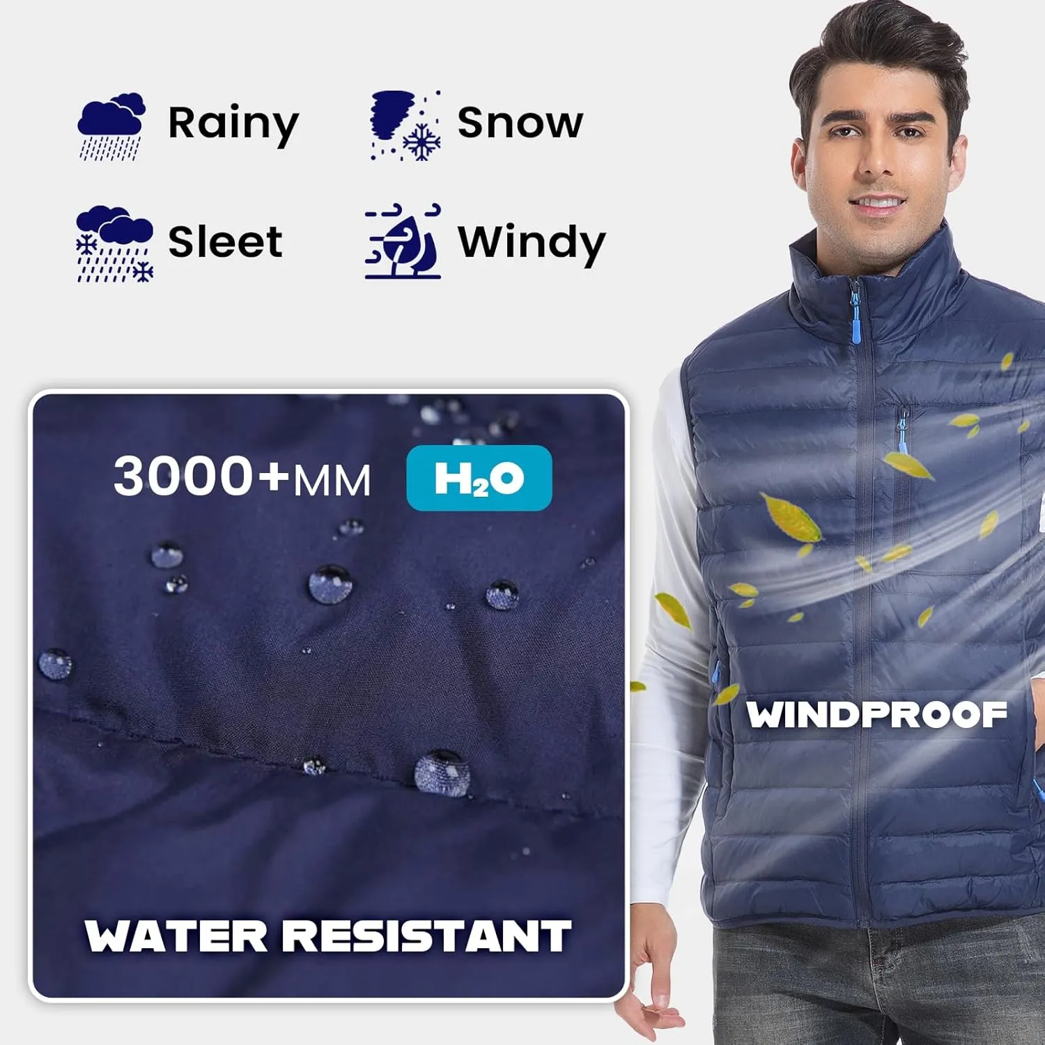 Men's Lightweight Packable Down Vest Winter Stand Collar Water-Resistant Puffer Outerwear for Golf