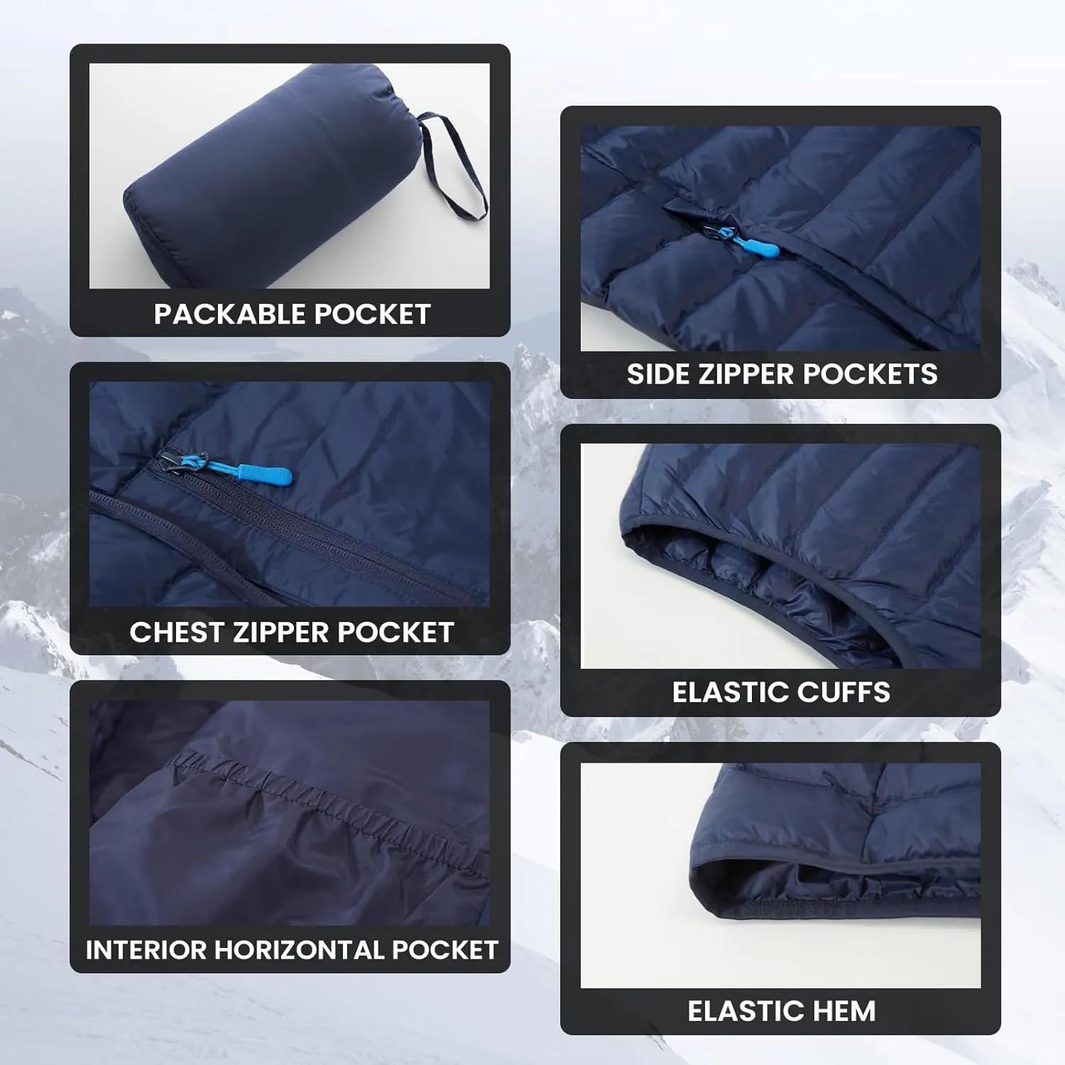 Men's Lightweight Packable Down Vest Winter Stand Collar Water-Resistant Puffer Outerwear for Golf