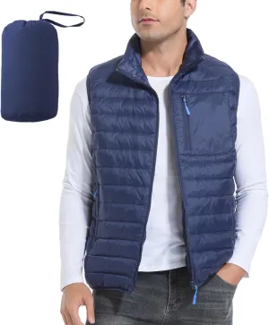 Men's Lightweight Packable Down Vest Winter Stand Collar Water-Resistant Puffer Outerwear for Golf