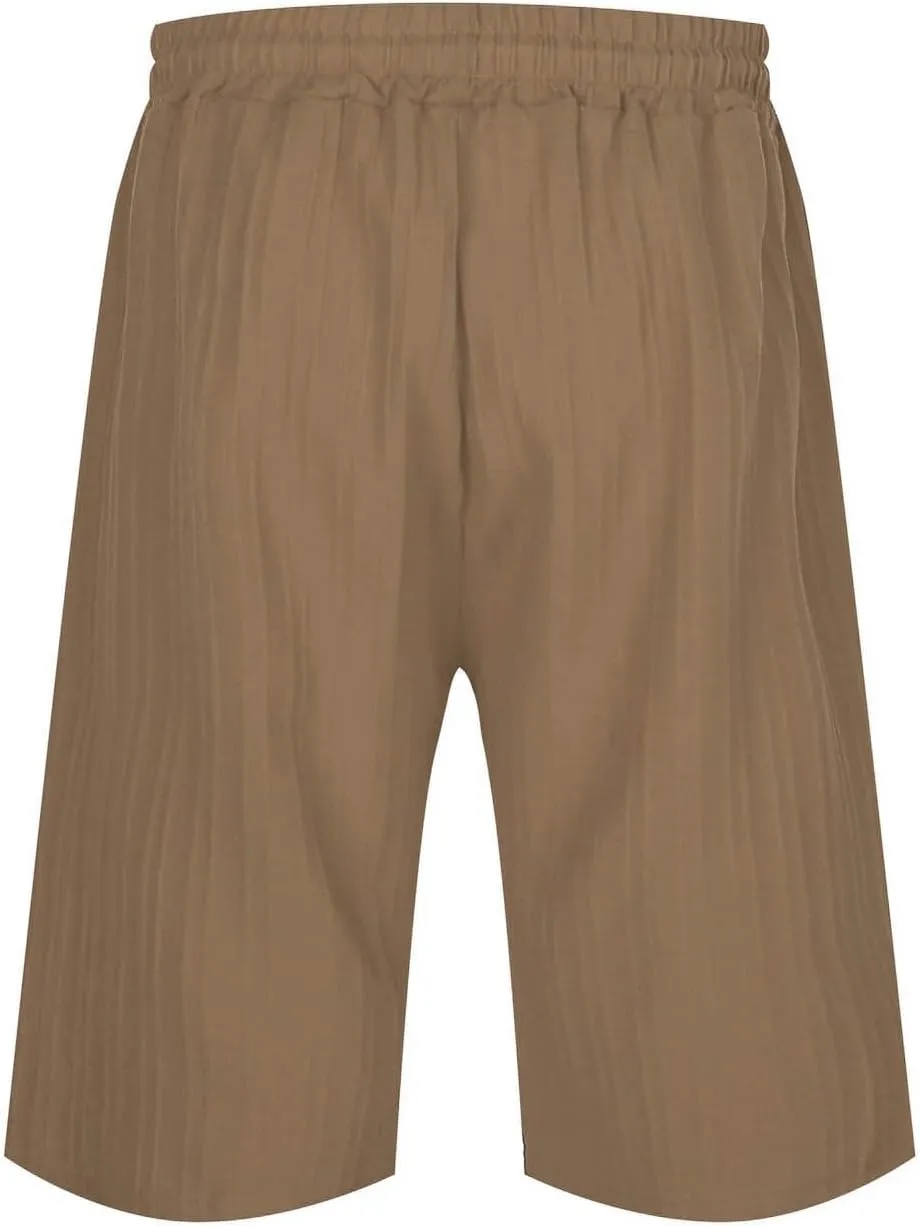 Men's Linen Cargo Shorts Summer Casual Elastic Waist Drawstring Beach Shorts with Pockets Lightweight
