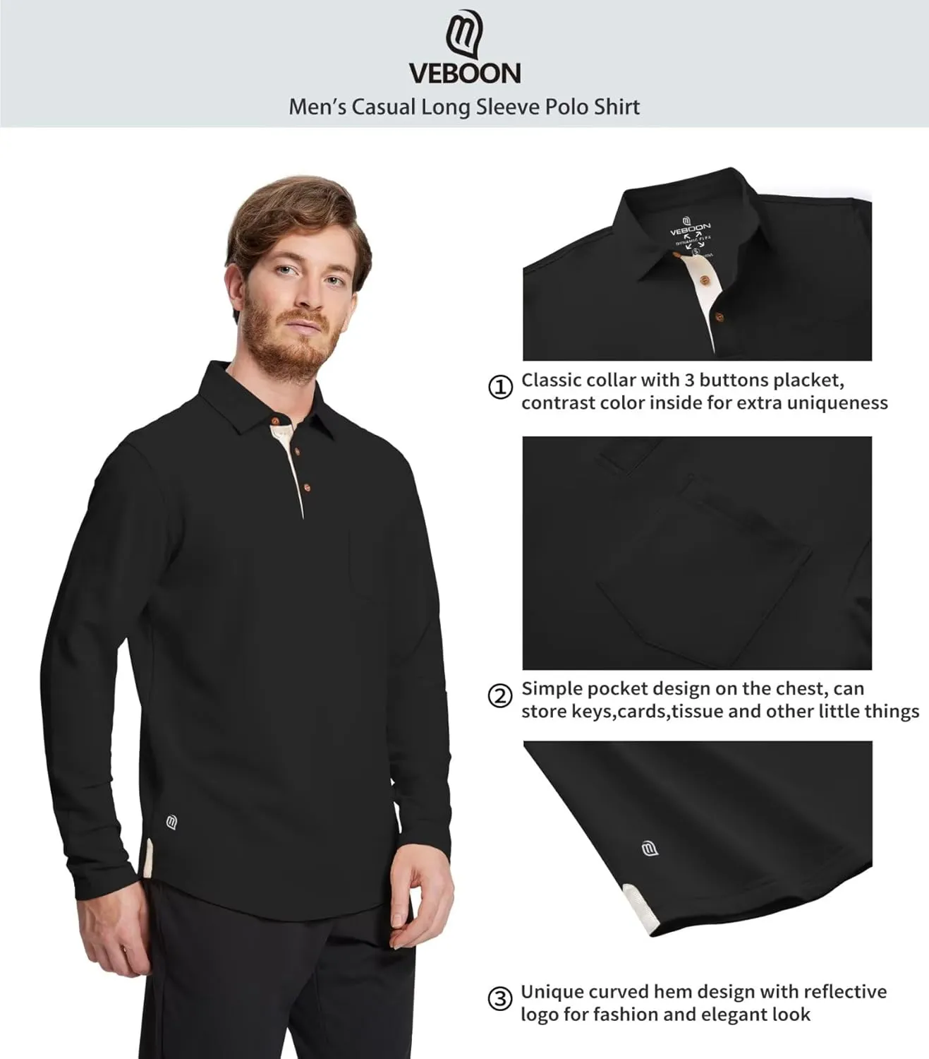 Mens Long and Short Sleeve Polo Shirts Pocket Casual Solid Cotton Blend Drop Cut Collared Polo Shirts for Men