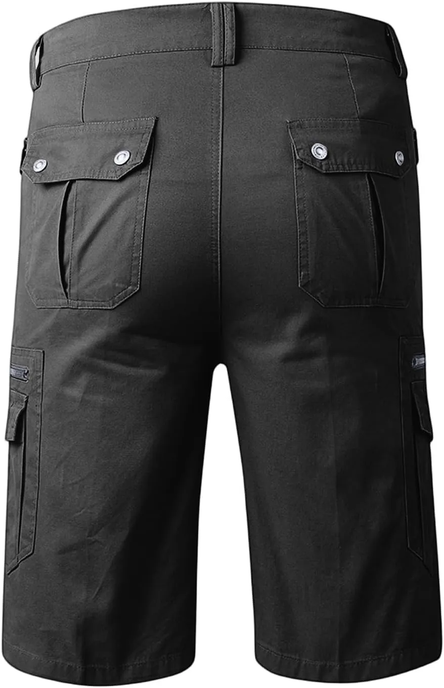 Men's Long Cargo Shorts Knee Length Work Stretch 3/4 Short Pants with Zip Pockets Hiking Outdoor,S-2XL