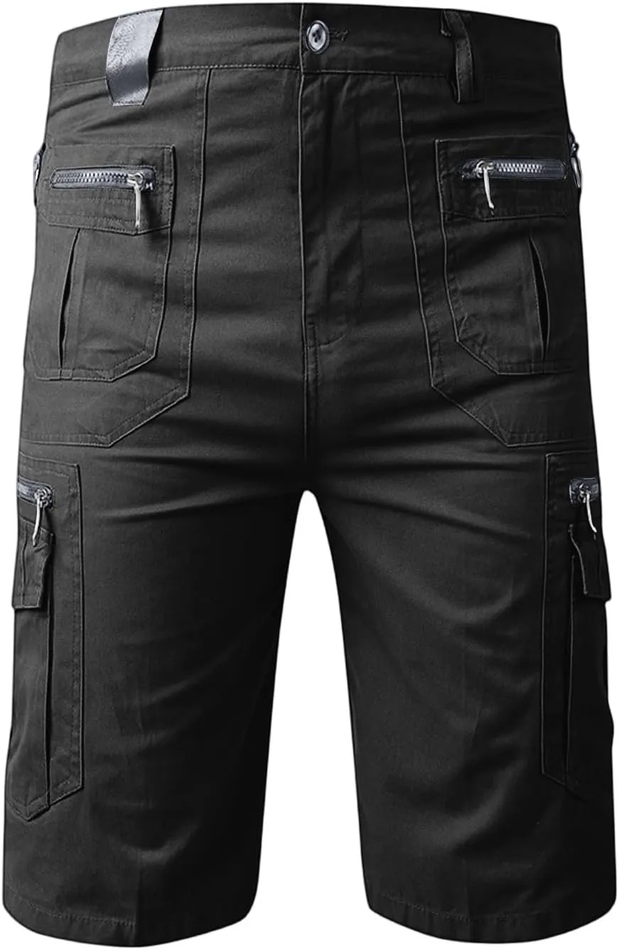 Men's Long Cargo Shorts Knee Length Work Stretch 3/4 Short Pants with Zip Pockets Hiking Outdoor,S-2XL