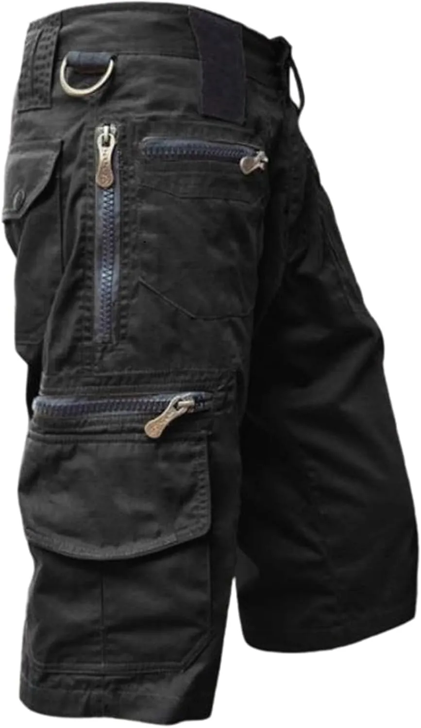 Men's Long Cargo Shorts Knee Length Work Stretch 3/4 Short Pants with Zip Pockets Hiking Outdoor,S-2XL