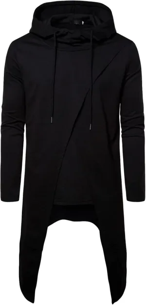 Mens Long Sleeve Draped Cardigans Long Shawl Ruffle Poncho Cape Cloak Coat Casual Pullover With Hooded Pockets