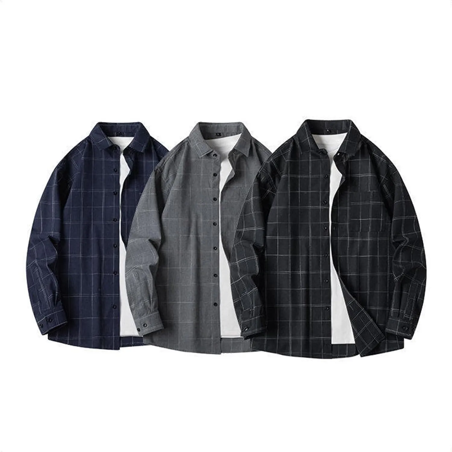Men's Long Sleeve Plaid Shirts Spring and Autumn Fashion Personality Plaid Shirt Long Sleeve Lightweight Plaid Shirt