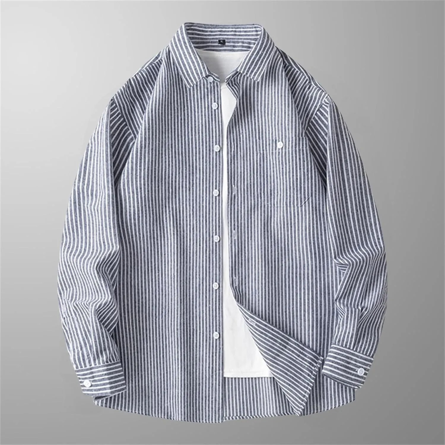 Men's Long Sleeve Striped Shirt Button Down Regular Fit Lapel Shirts Spring and Autumn Trendy Casual Work Outfit