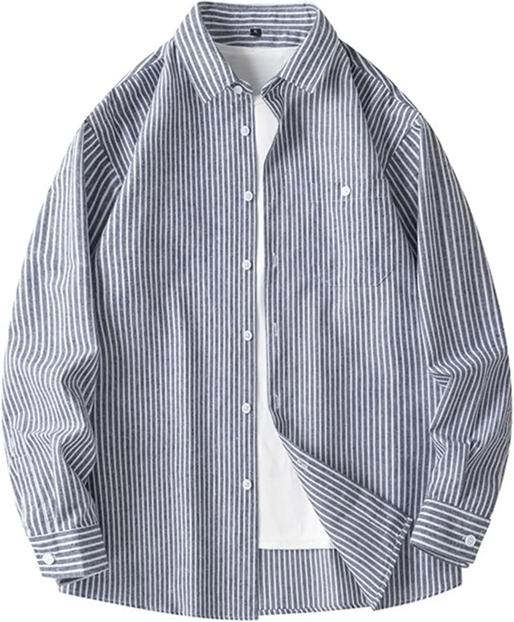 Men's Long Sleeve Striped Shirt Button Down Regular Fit Lapel Shirts Spring and Autumn Trendy Casual Work Outfit