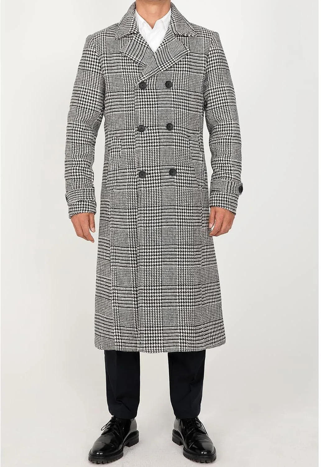Men's Long Wool Blend Coat Double Breasted Trench Pea Coat Winter Wool Overcoat Top Coat