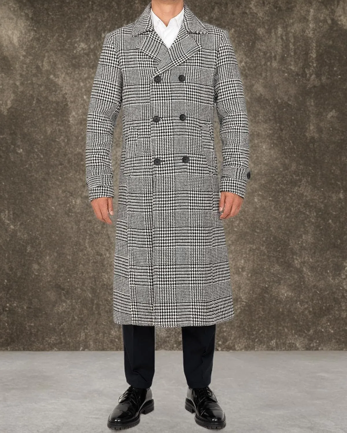 Men's Long Wool Blend Coat Double Breasted Trench Pea Coat Winter Wool Overcoat Top Coat