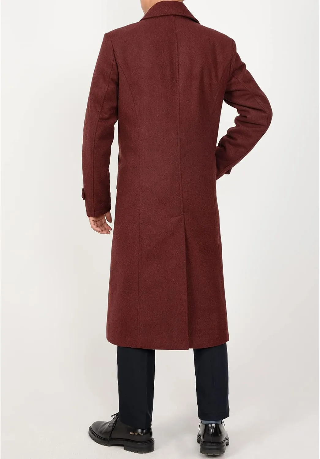 Men's Long Wool Blend Coat Double Breasted Trench Pea Coat Winter Wool Overcoat Top Coat