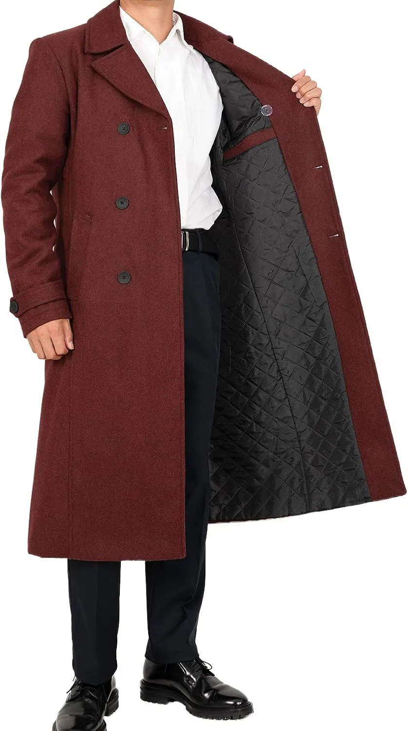 Men's Long Wool Blend Coat Double Breasted Trench Pea Coat Winter Wool Overcoat Top Coat