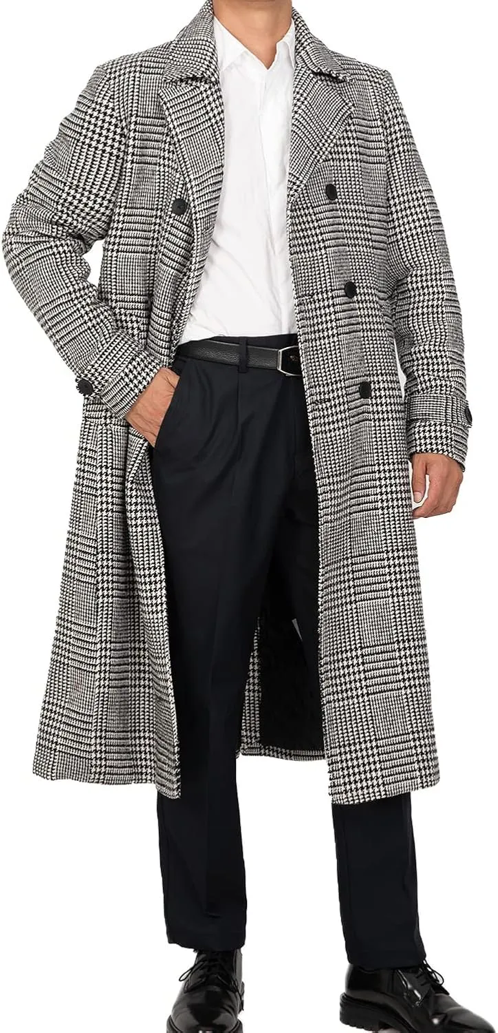 Men's Long Wool Blend Coat Double Breasted Trench Pea Coat Winter Wool Overcoat Top Coat