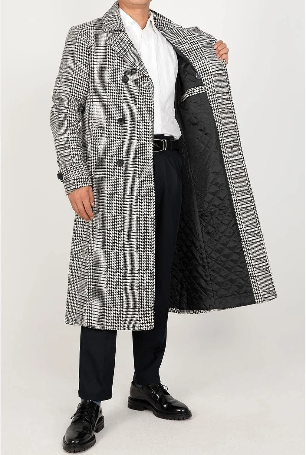 Men's Long Wool Blend Coat Double Breasted Trench Pea Coat Winter Wool Overcoat Top Coat