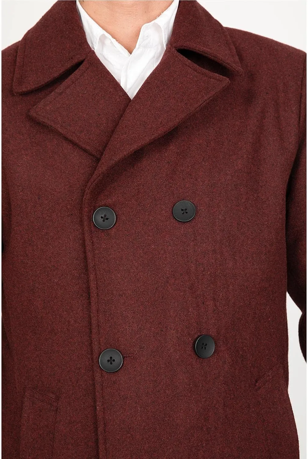 Men's Long Wool Blend Coat Double Breasted Trench Pea Coat Winter Wool Overcoat Top Coat