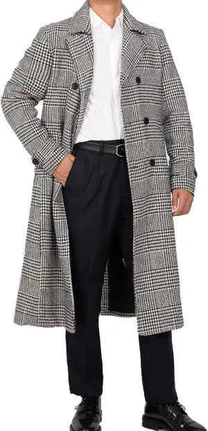 Men's Long Wool Blend Coat Double Breasted Trench Pea Coat Winter Wool Overcoat Top Coat