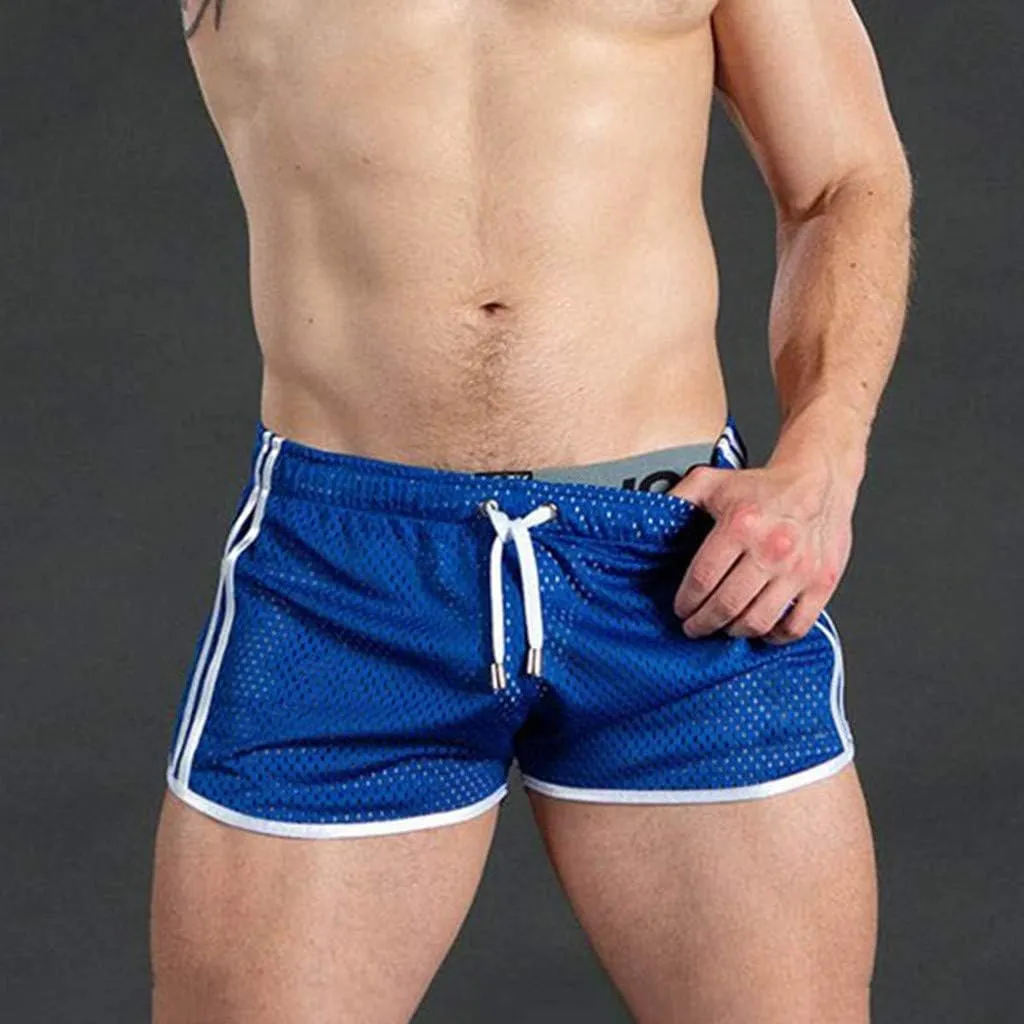 Mens Mesh Gay Shorts,Hot See Through Lightweight 3 Inch Summer Booty Bottoms Fast Dry Side Stripes Trunks