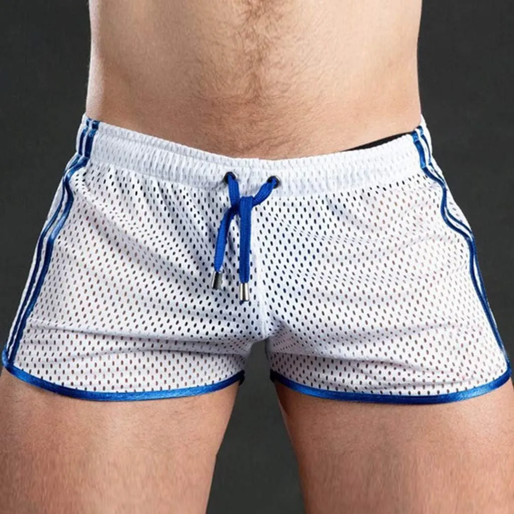 Mens Mesh Gay Shorts,Hot See Through Lightweight 3 Inch Summer Booty Bottoms Fast Dry Side Stripes Trunks