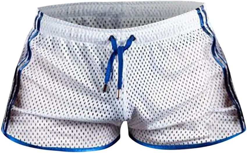 Mens Mesh Gay Shorts,Hot See Through Lightweight 3 Inch Summer Booty Bottoms Fast Dry Side Stripes Trunks