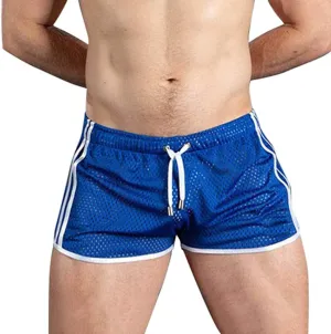 Mens Mesh Gay Shorts,Hot See Through Lightweight 3 Inch Summer Booty Bottoms Fast Dry Side Stripes Trunks