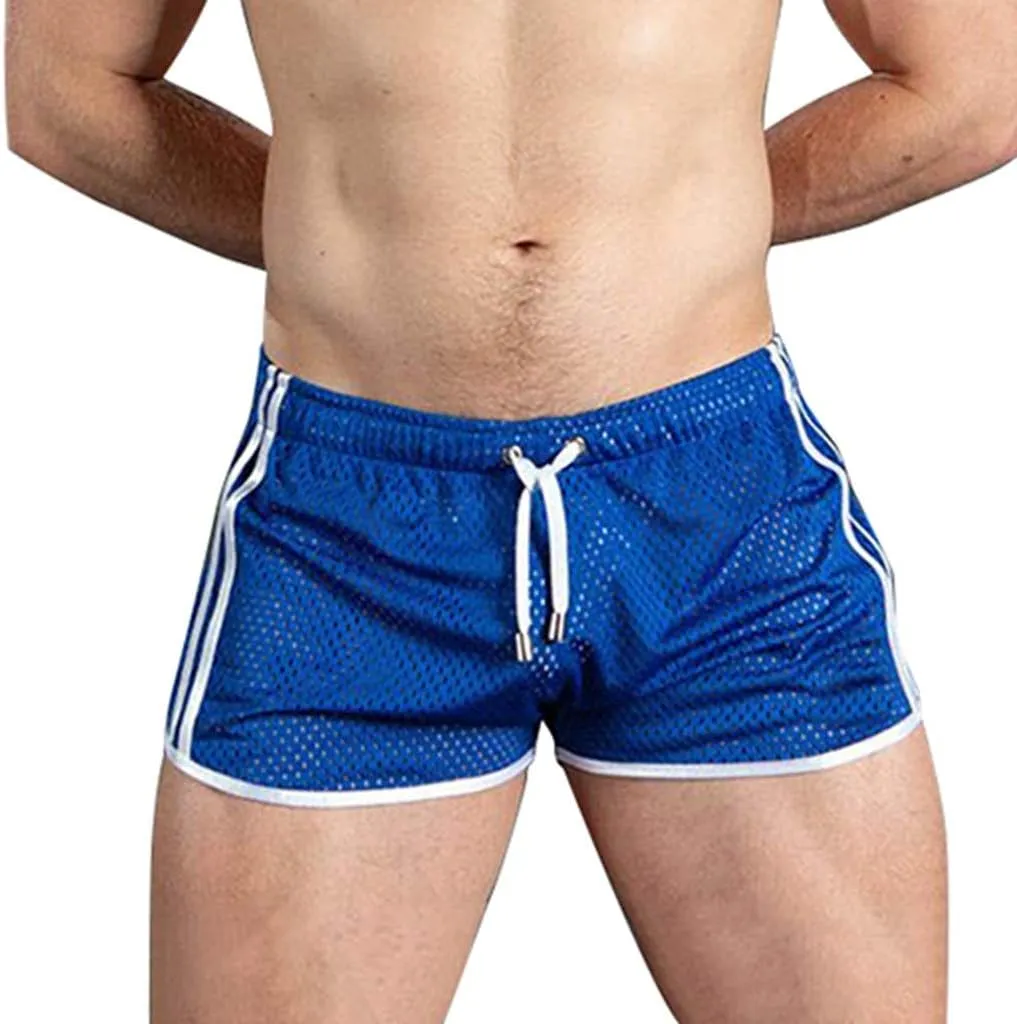 Mens Mesh Gay Shorts,Hot See Through Lightweight 3 Inch Summer Booty Bottoms Fast Dry Side Stripes Trunks