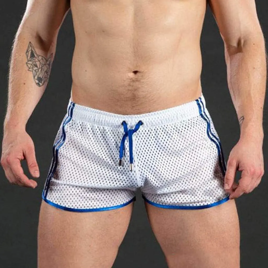 Mens Mesh Gay Shorts,Hot See Through Lightweight 3 Inch Summer Booty Bottoms Fast Dry Side Stripes Trunks