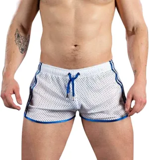 Mens Mesh Gay Shorts,Hot See Through Lightweight 3 Inch Summer Booty Bottoms Fast Dry Side Stripes Trunks