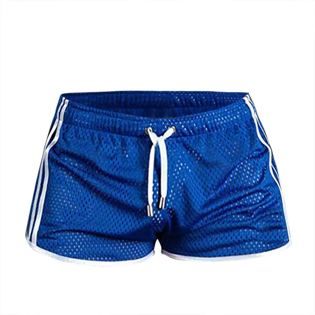 Mens Mesh Gay Shorts,Hot See Through Lightweight 3 Inch Summer Booty Bottoms Fast Dry Side Stripes Trunks
