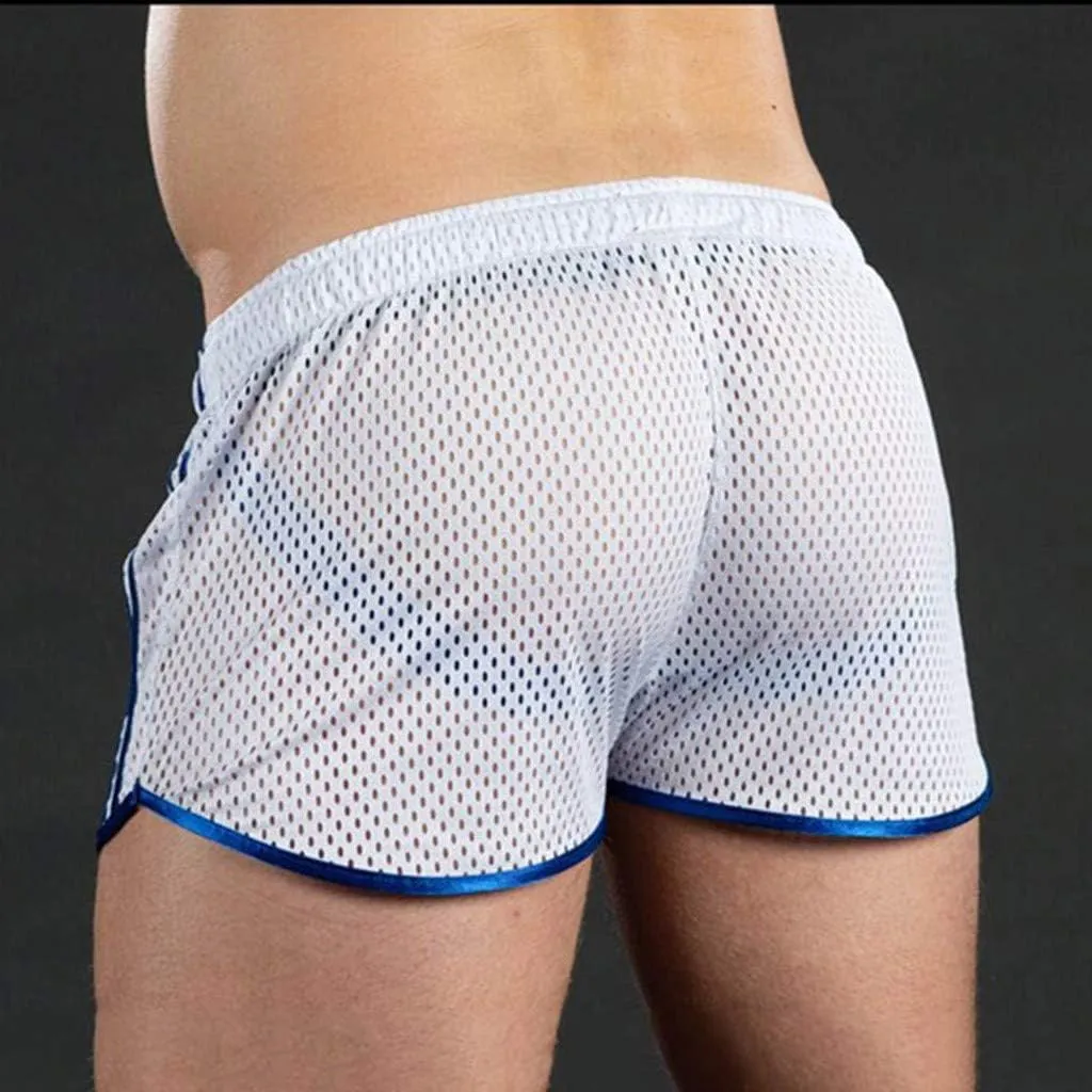 Mens Mesh Gay Shorts,Hot See Through Lightweight 3 Inch Summer Booty Bottoms Fast Dry Side Stripes Trunks