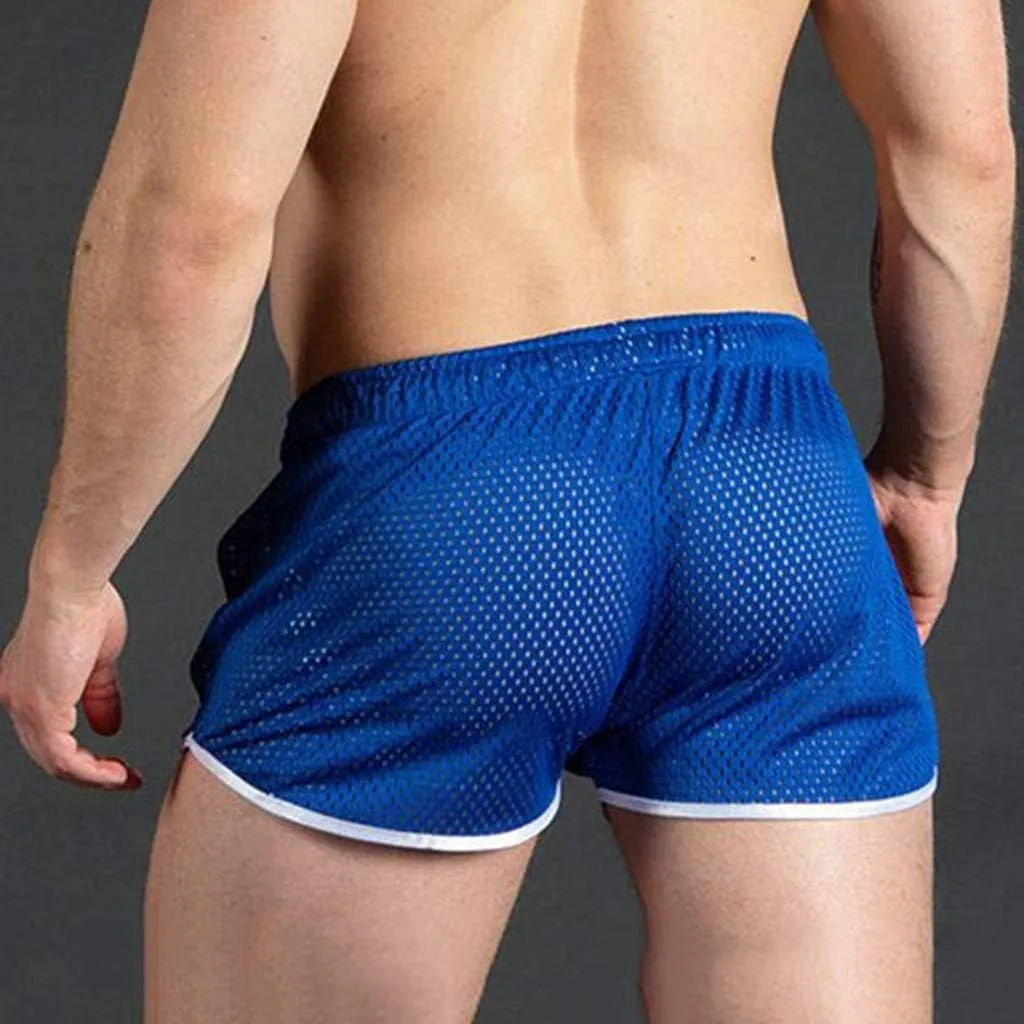 Mens Mesh Gay Shorts,Hot See Through Lightweight 3 Inch Summer Booty Bottoms Fast Dry Side Stripes Trunks