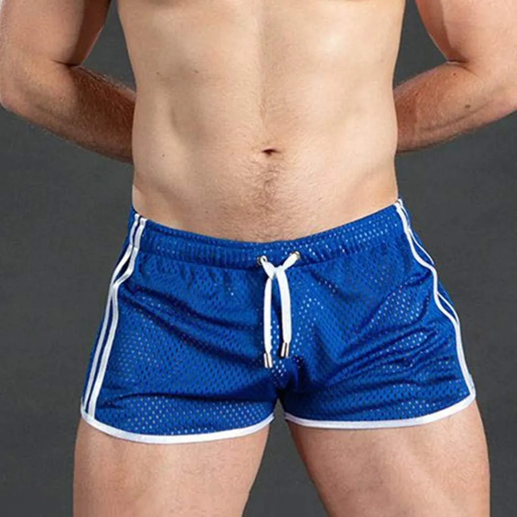 Mens Mesh Gay Shorts,Hot See Through Lightweight 3 Inch Summer Booty Bottoms Fast Dry Side Stripes Trunks