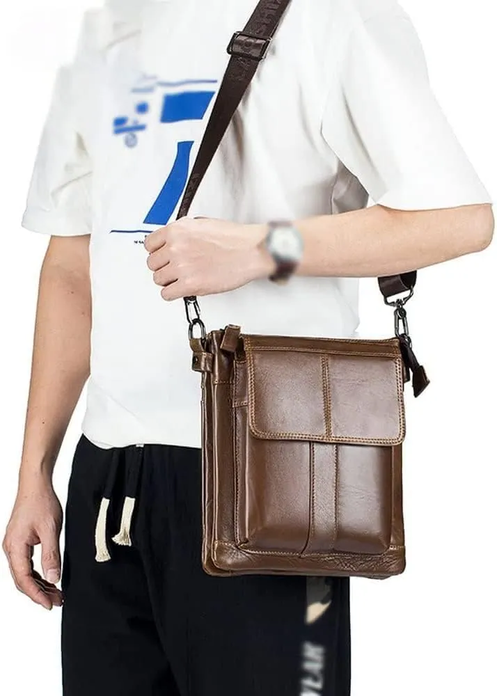 Mens Messenger Bag, Water-Resistant Leather Shoulder Bag, Crossbody for Business, Work & Travel Use