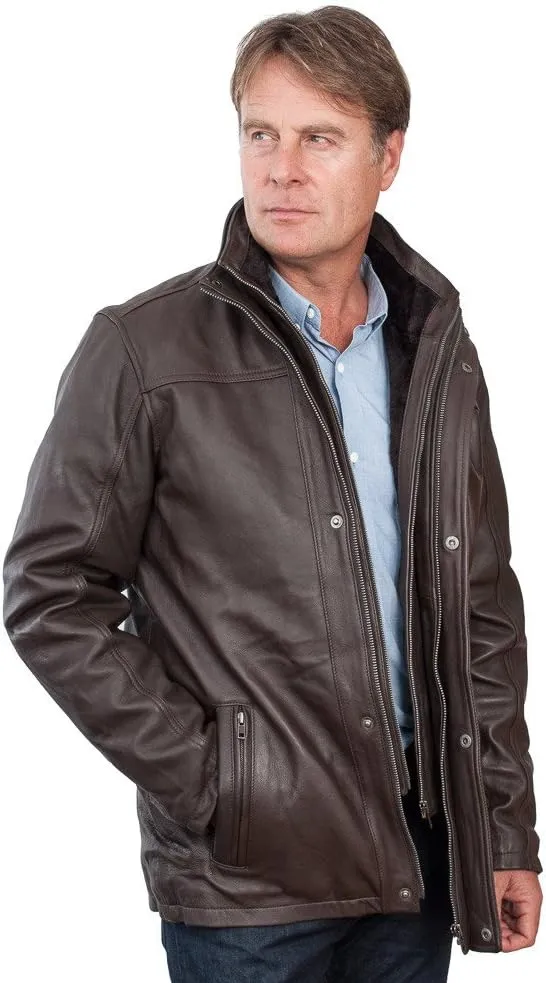 Men's Mid Length Classic Warm Brown Leather Jacket