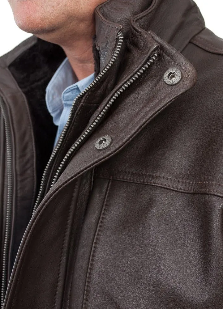 Men's Mid Length Classic Warm Brown Leather Jacket