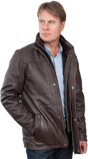 Men's Mid Length Classic Warm Brown Leather Jacket