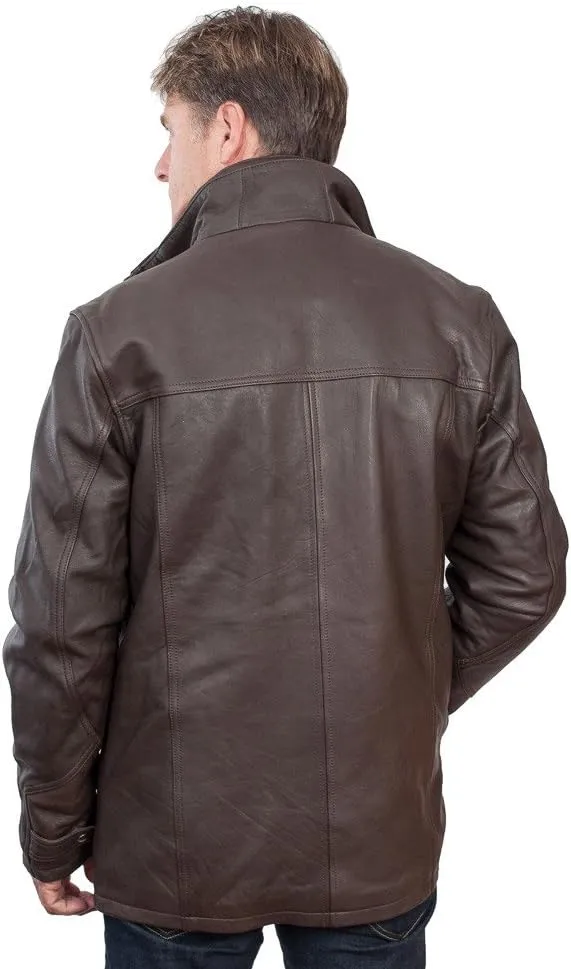 Men's Mid Length Classic Warm Brown Leather Jacket