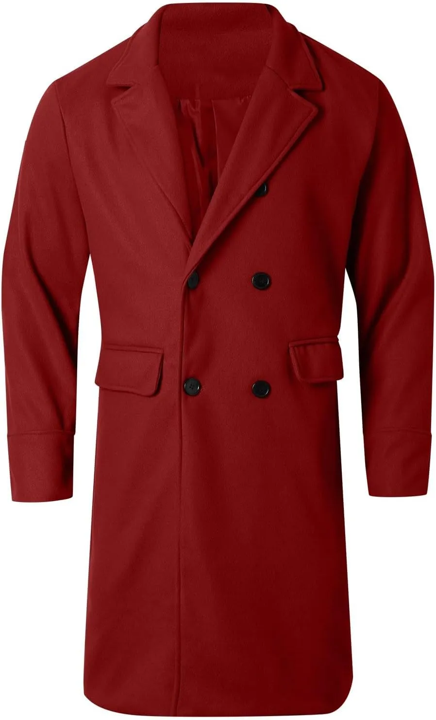 Men's Notched Collar Trench Coat Double Breasted Winter Warm Pea Coats Windbreaker Business Wool Blend Long Jacket