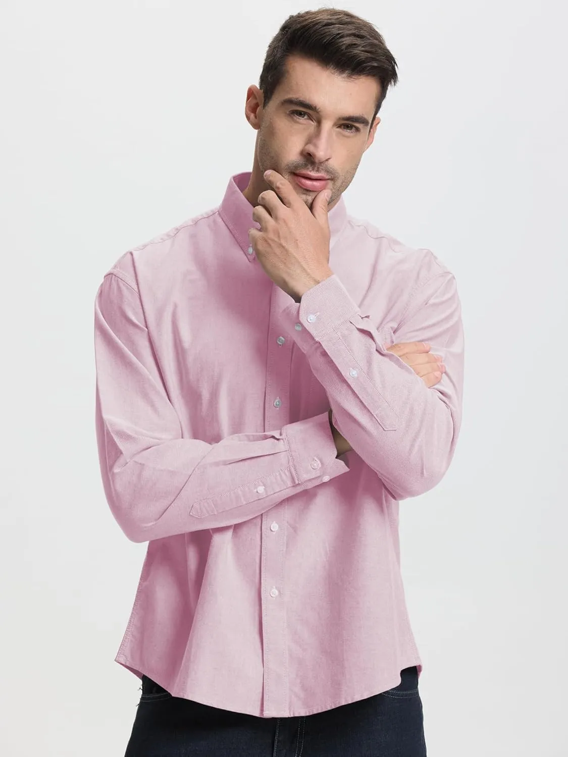 Men's Oxford Shirt Long Sleeve Untucked Casual Button Down Shirt with Pocket