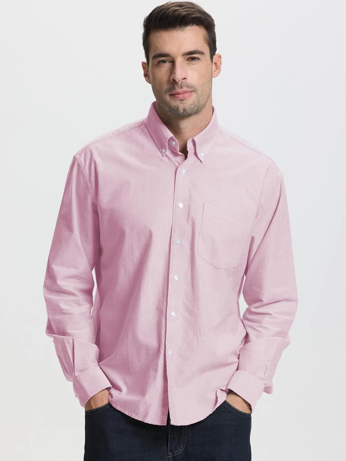 Men's Oxford Shirt Long Sleeve Untucked Casual Button Down Shirt with Pocket