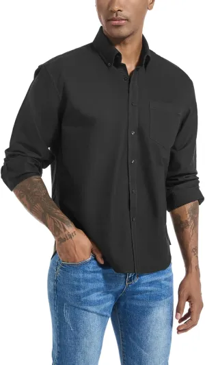 Men's Oxford Shirt Long Sleeve Untucked Casual Button Down Shirt with Pocket