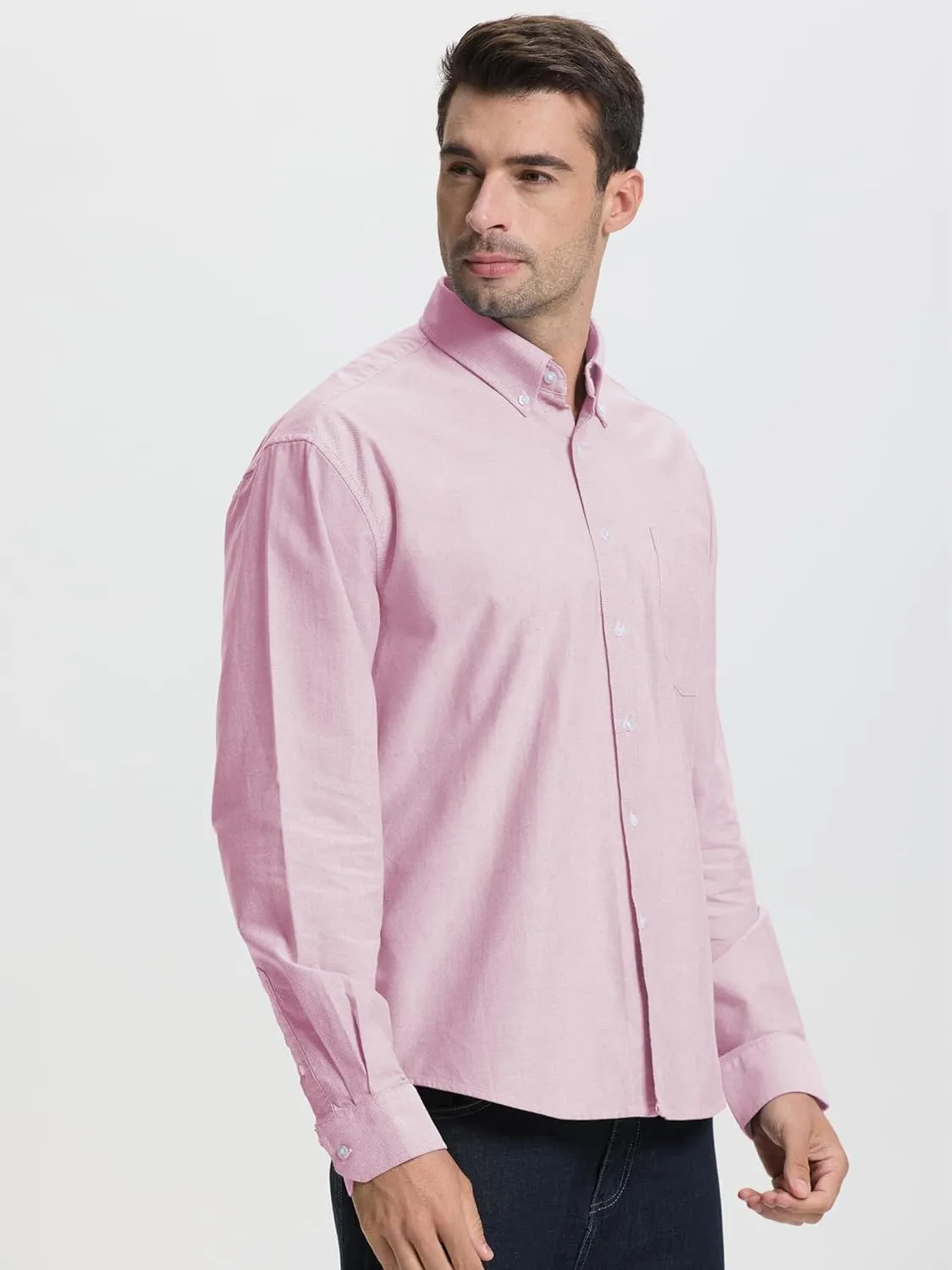 Men's Oxford Shirt Long Sleeve Untucked Casual Button Down Shirt with Pocket