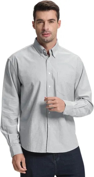 Men's Oxford Shirt Long Sleeve Untucked Casual Button Down Shirt with Pocket