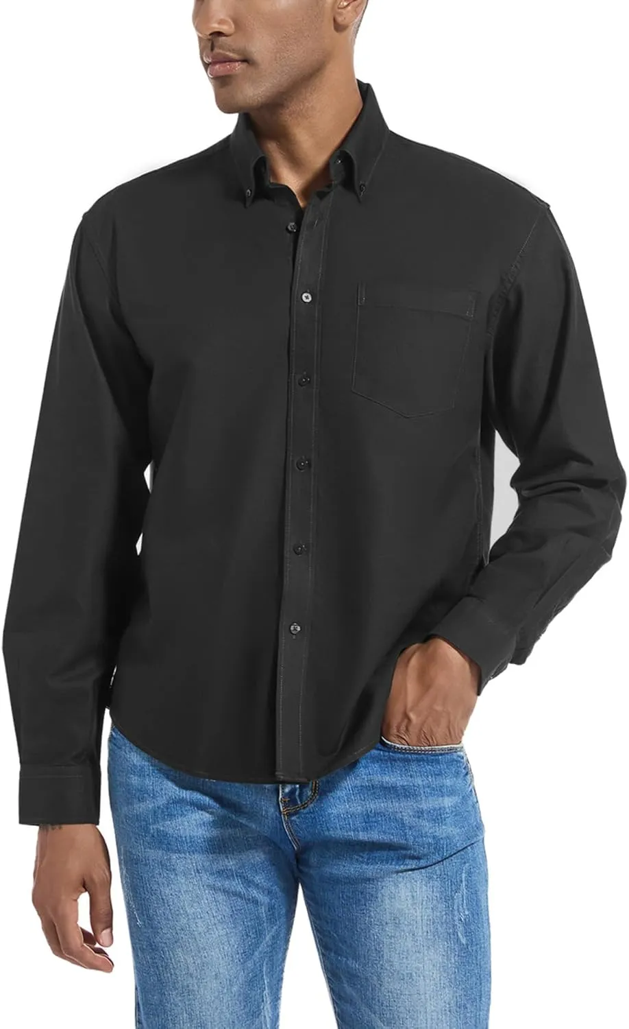 Men's Oxford Shirt Long Sleeve Untucked Casual Button Down Shirt with Pocket