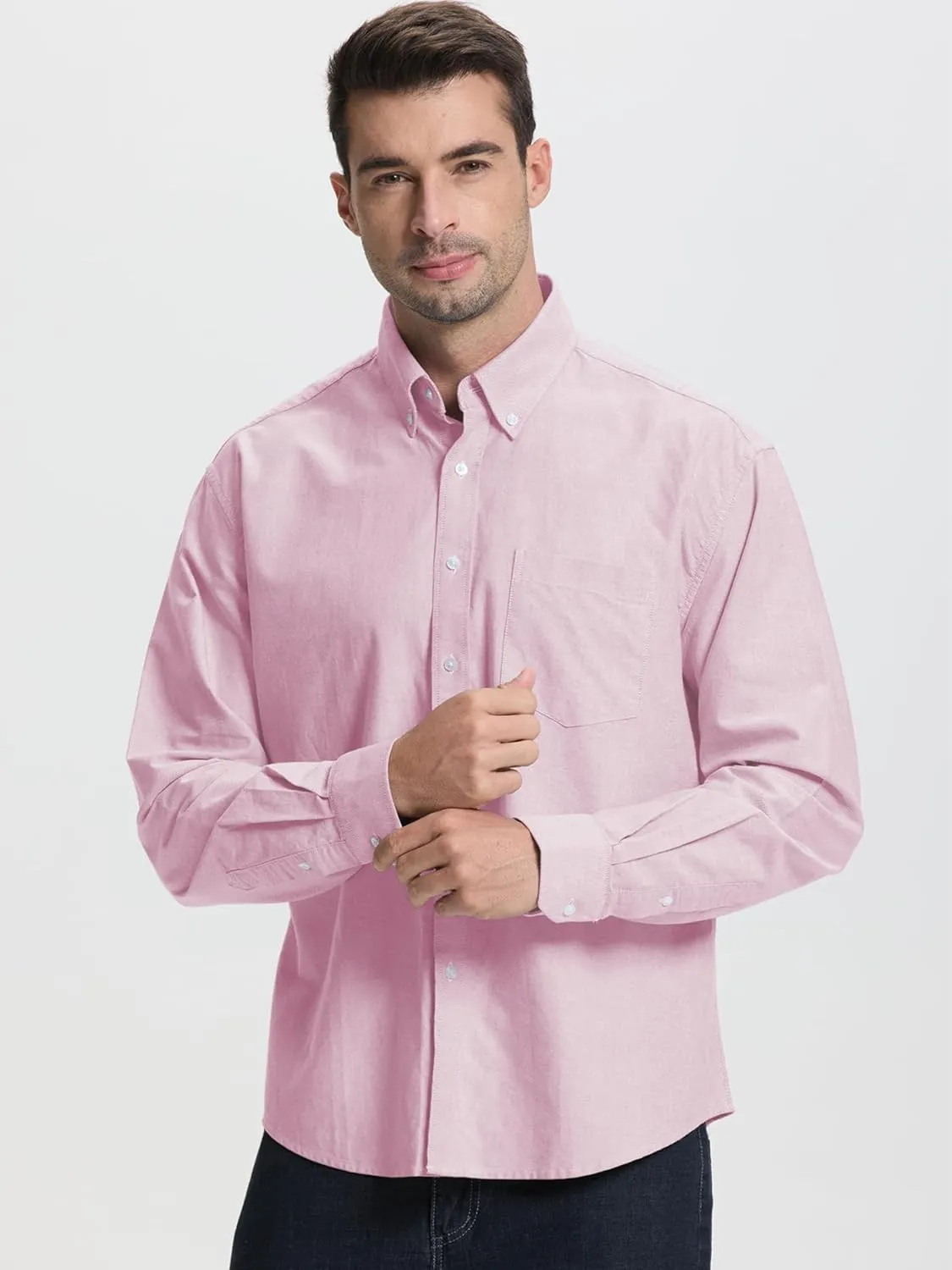 Men's Oxford Shirt Long Sleeve Untucked Casual Button Down Shirt with Pocket