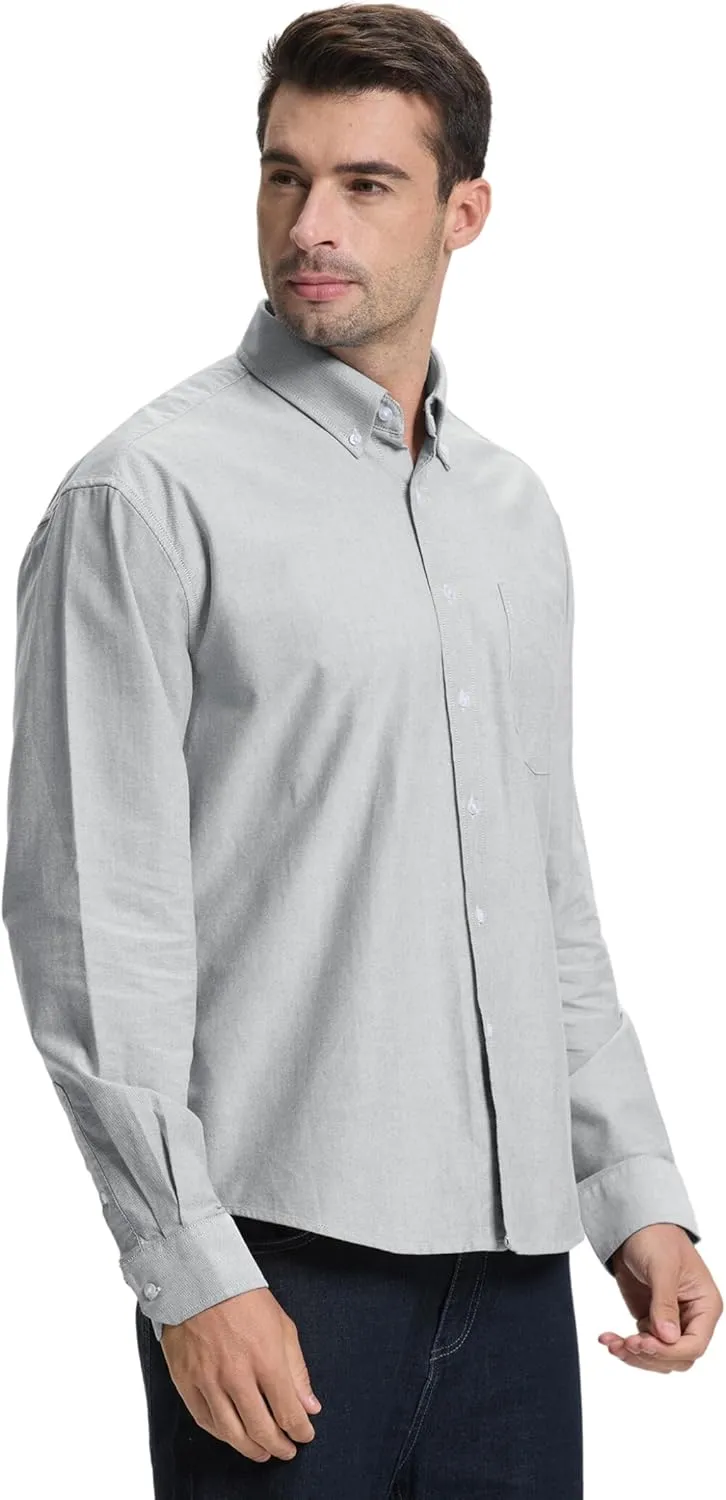 Men's Oxford Shirt Long Sleeve Untucked Casual Button Down Shirt with Pocket